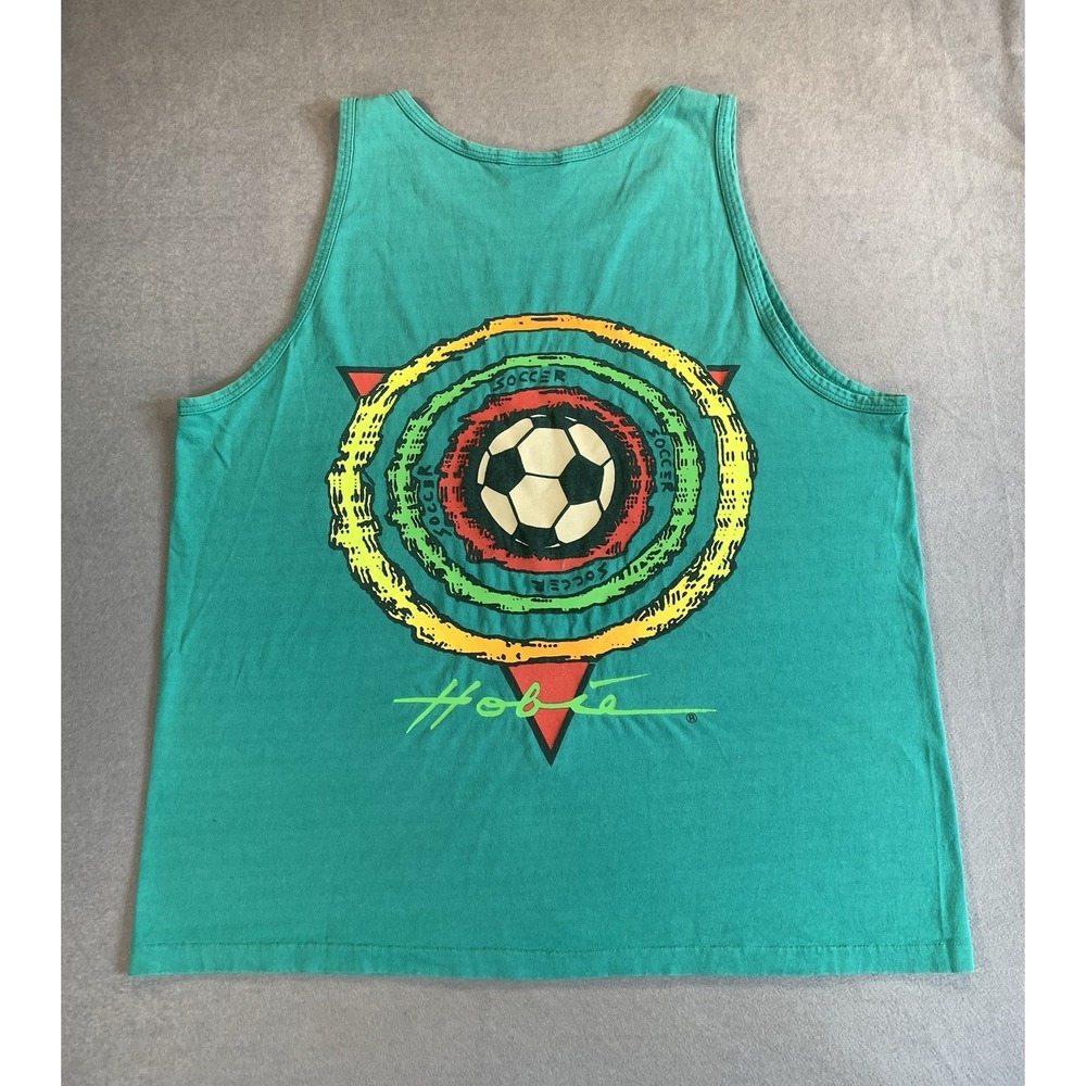 80s/90s Hobie Soccer Tank Top Shirt Made in USA Men's Large Teal Green Vintage